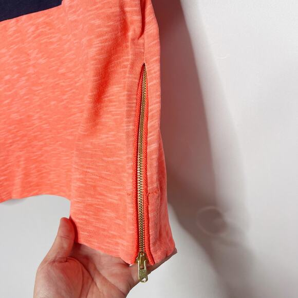 J Crew XSmall XS Navy Blue Coral Maritime Color Block Shift Dress Orange Cotton - Picture 6 of 11